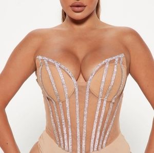 Corset rhinestones bodysuit